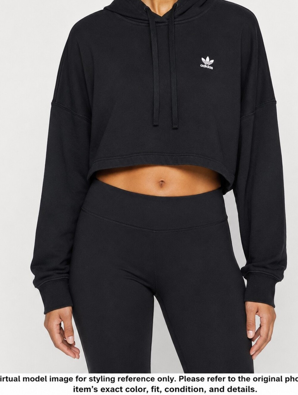 Adidas Originals Black Cropped Hoodie Trefoil Logo Women’s Small